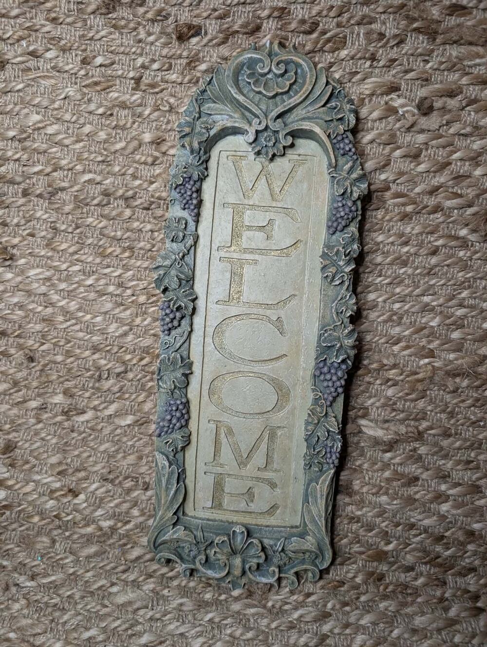 Vintage Decorative Grape Vine Resin Welcome Sign Wall Art Home Decor 17.5"x6"